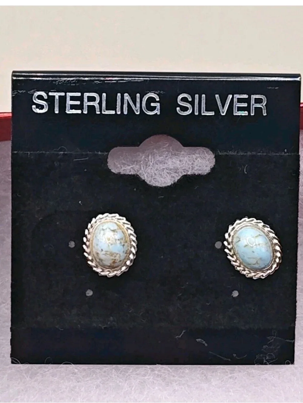 Vintage MCM Danecraft Sterling Silver Dainty Earrings Framed Turquoise Cabochon